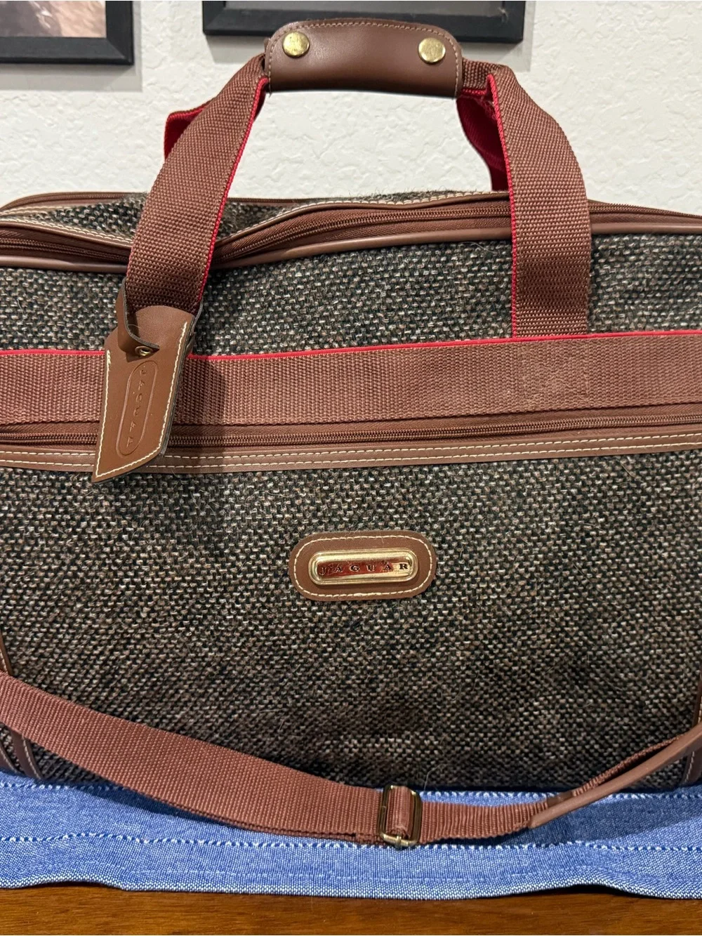 Vintage Jaguar Tweed Carryall Duffel Bag - Brown